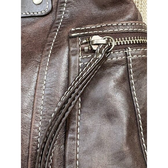 Kenneth Cole Reaction Large Brown Leather Distressed Shoulder Bag Many Zippers - Picture 6 of 12